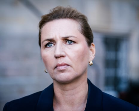 Danish prime minister Mette Frederiksen holds a doorstep and comments on drone activity Monday evening at Copenhagen Airport, in Copenhagen.
