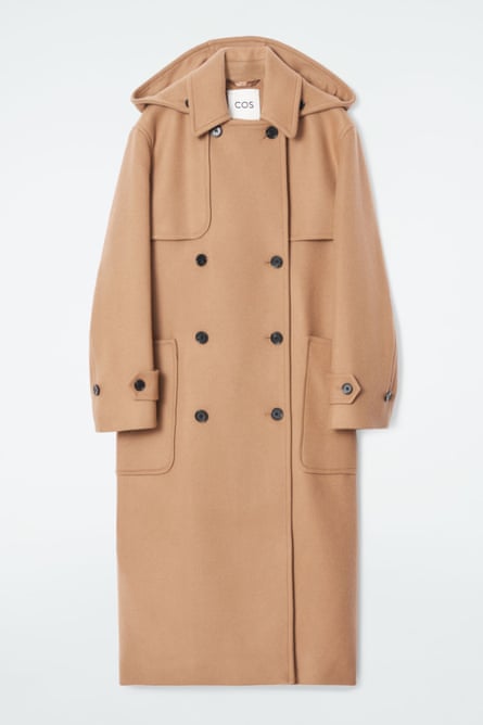 Camel hooded wool duffle coat