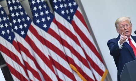 Donald Trump takes questions from reporters during an event on protecting seniors with diabetes in the Rose Garden of the White House on 26 May.