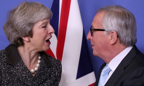 Theresa May and European commission president Jean-Claude Juncker during Brexit talks in Brussels.