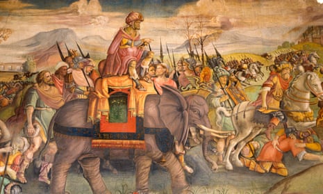 A painting of Hannibal and his army on the wall of the Capitoline Museum, Rome.