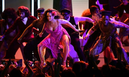 Rihanna performs during the 2018 Grammy awards