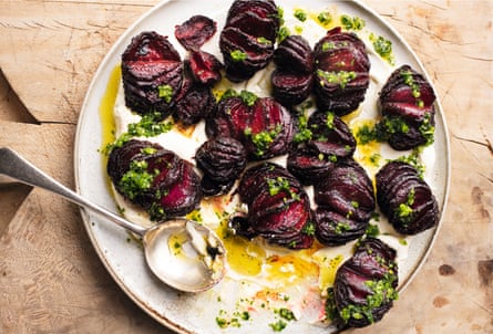 Hasselback beetroot with lime leaf butter