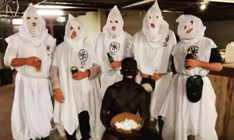 Students from Charles Sturt University Wagga Wagga posing as Klu Klux Klan members and in blackface in a picture posted to Instagram