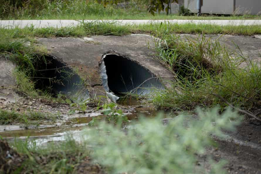 Water drainage pipes in the Rancho Vista subdivision on 2 October 2021. The Reyes Ibarra sisters say this area is prone to flooding and stagnant water during hard rains.