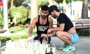 Jose Alves and Tony Bracamonte at a Vigil for victims of the Orlando shooting LA Pride parade, Los Angeles, 12 June 2016.