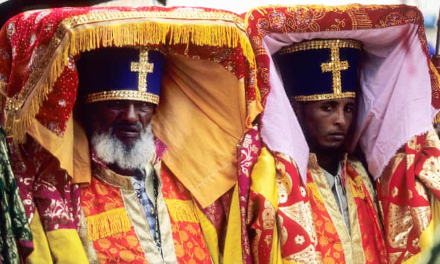 Ethiopian priests carry tabots during the Timket festival of Epiphany, celebrating the baptism of Christ.