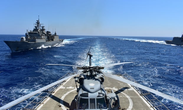 Warships taking part in a military exercise in the eastern Mediterranean last August