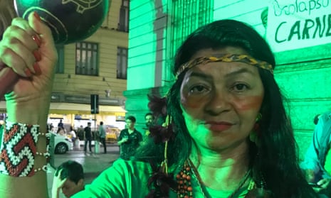 Tereza Arapiun, an indigenous leader from Pará state attends the climate strike demonstration in Rio de Janeiro.