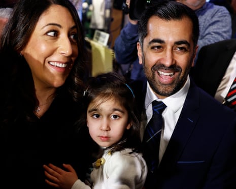Humza Yousaf with his wife, Nadia, and daughter in 2023.