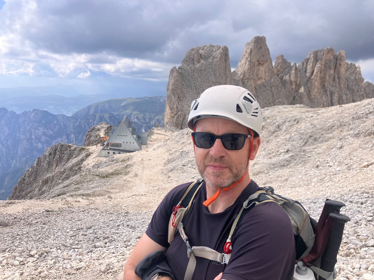 ‘You made it’ … Andrew on the summit, nearing the refuge.
