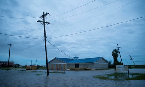 Flooding caused by Hurricane Laura on August 27, 2020 in Sabine Pass, Texas.