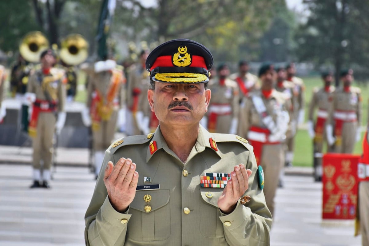 Asim Munir praying on a parade ground in Rawalpindi