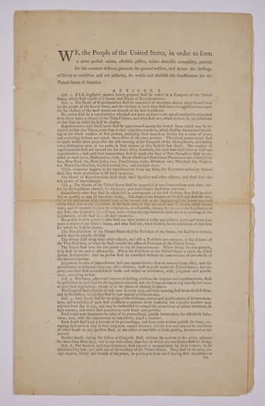 The First Official Edition of the Constitution, 1787, ink on paper.
