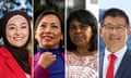 (from left) Western Australia Labor senator Fatima Payman, Fowler independent Dai Le, Labor MP for Lingiari Marion Scrymgour and Labor MP for Tangney Sam Lim.