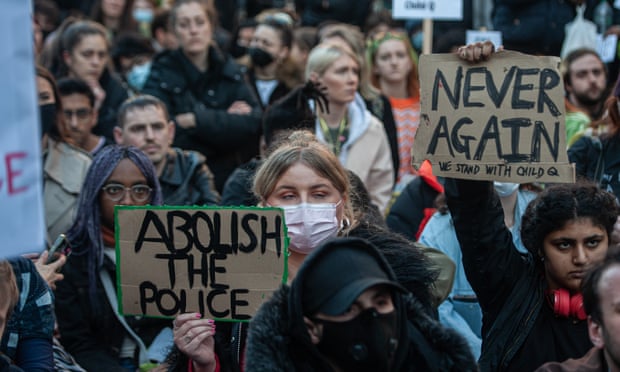 A protest at Stoke Newington police station after it was revealed that Child Q, a 15-year-old, was strip-searched at school while menstruating.