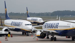 Ryanair aeroplanes at Weeze Airport, near the German-Dutch border.