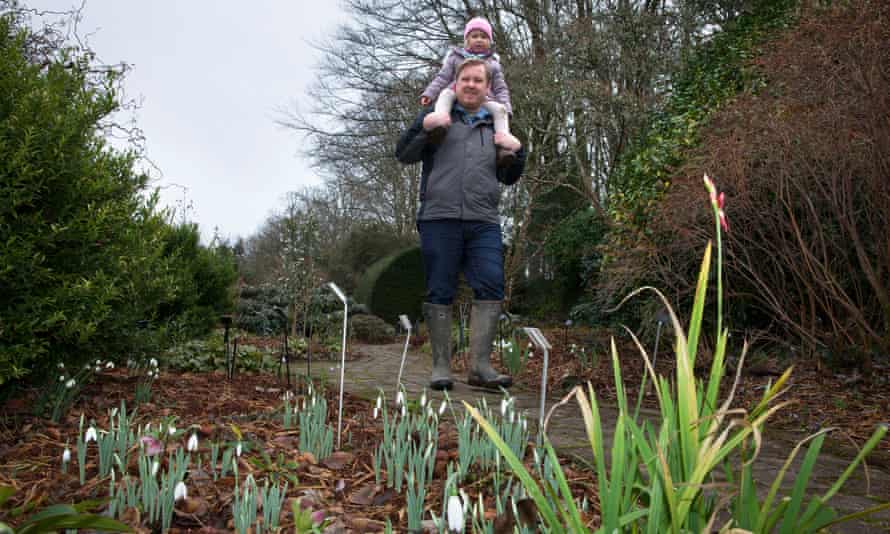 Connie Smart and her dad enjoy the snowdrops.