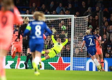 Ellie Carpenter lashes the ball past Cata Coll