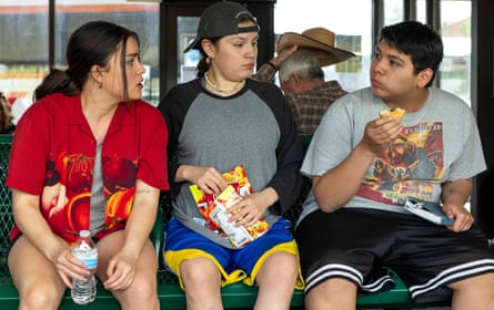 Devery Jacobs, Paulina Alexis and Lane Factor in season three of Reservation Dogs.