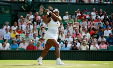 Serena Williams powers a return to Heather Watson.