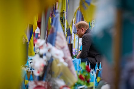 Prince Harry, the Duke of Sussex visits a memorial to soldiers killed in the Ukraine/Russian war.