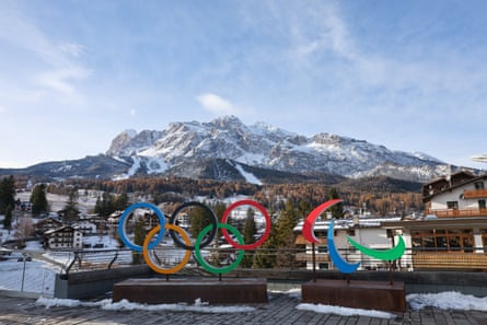 The Olympic and Paralympic signs in Cortina d'Ampezzo.
