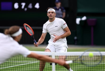 Taylor Fritz on his way to a fourth-round victory over Alexander Zverev at last year’s Wimbledon