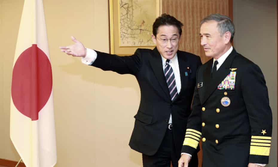 Harry Harris Jr, right, is escorted by Japanese foreign minister Fumio Kishida prior to their meeting at the in Tokyo last week.