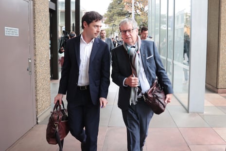 Nine newspaper reporters Nick McKenzie, left, and Chris Masters arrived at court in Sydney on Thursday