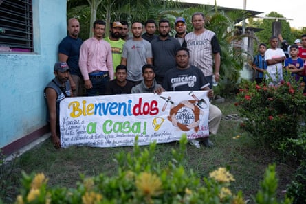 Volunteers of Poblado Uno pose for a photograph after returning from the search for Alexandra Guedez García