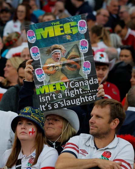 An England fan with a banner praising Meg Jones.