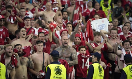 Danish fans during their team’s quarter-final win over the Czech Republic in Baku