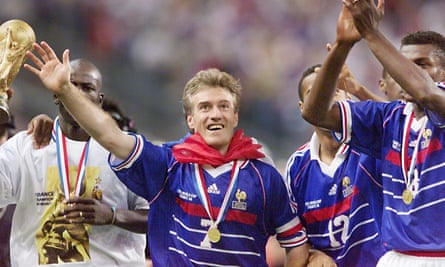France captain Didier Deschamps enjoys his moment at the 1998 World Cup final.