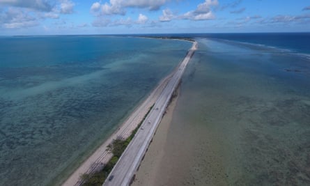 The Nippon causeway which joins the central area of Betio to the rest of South Tarawa, Kiribati.
