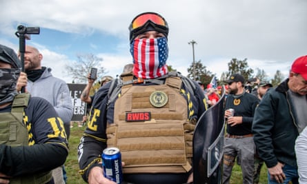 Proud Boys gather for a rally in Portland, Oregon, in September 2020.
