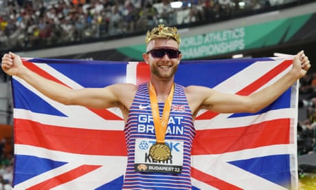 Josh Kerr celebrates being world 1500m champion