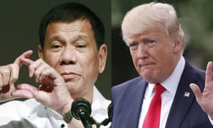 US president Donald Trump, right, has praised his Philippine counterpart, Rodrigo Duterte, left, for his ‘war on drugs’ that has left thousands dead.
