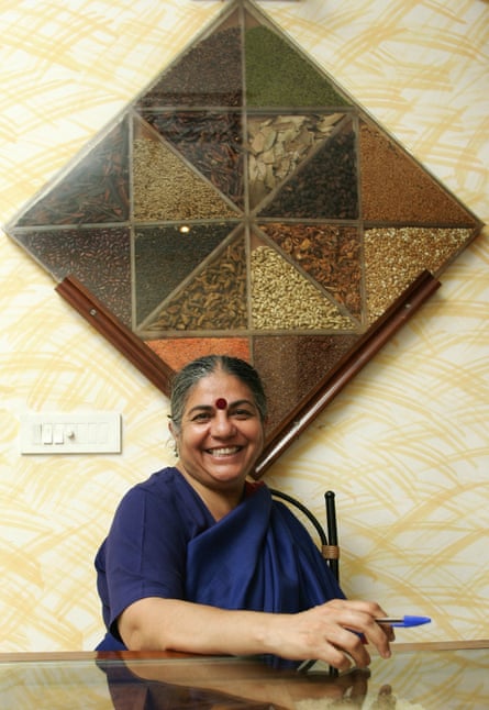 An Indian woman in a sari smiles at the camera 