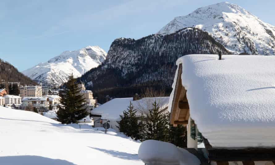 Winter wonderland: snow-capped mountains outside.