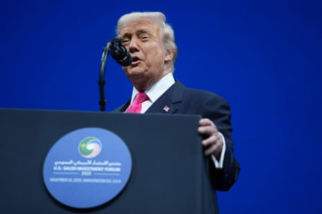 President Donald Trump speaks during the Saudi Investment Forum at the Kennedy Center, Wednesday, Nov. 19, 2025, in Washington.