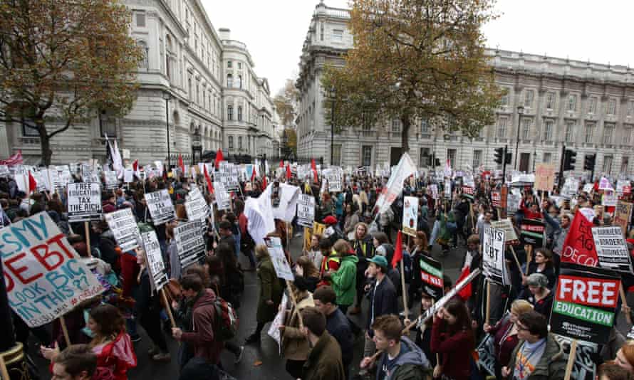 Students call for the abolition of tuition fees and an end to student debt outside Downing Street in November 2015.