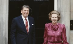 Margaret Thatcher with Ronald Reagan on the steps of 10 Downing Street in June 1984.