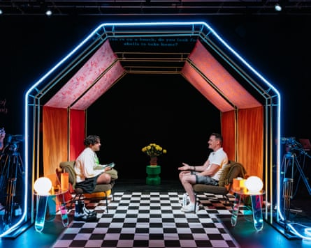 Istha sits connected a chair connected shape interviewing different personification who sits opposite