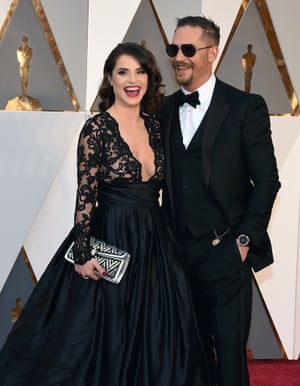 Charlotte Riley and Tom Harding. All kinds of wrong here: Riley’s dress is very Dita Von Teese circa 2006 and Hardy’s goatee and sunglasses make him look as if he’s checking in on a budget airline en route to his mate’s stag do.