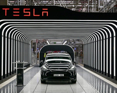 Model Y cars at Tesla’s gigafactory in Grünheide, Germany.