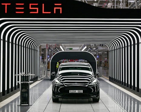 A Model Y car at the Tesla gigafactory in Grünheide, Germany