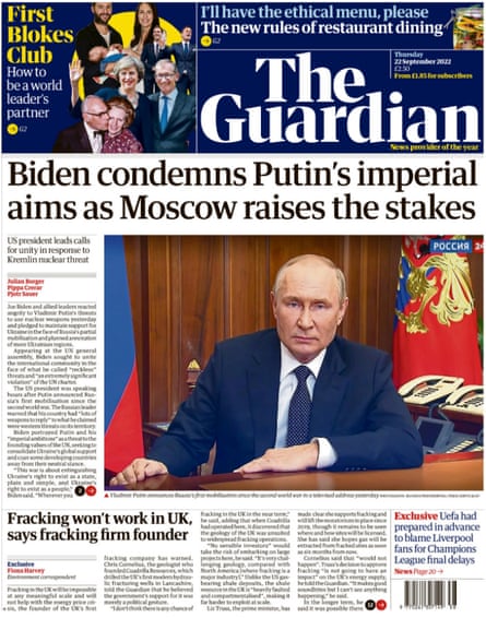 Guardian front page 22 september 2022