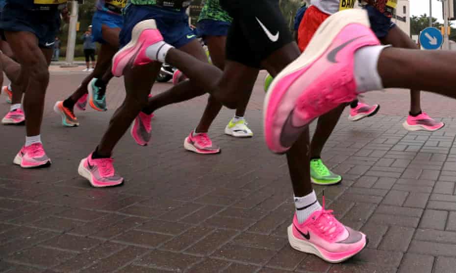 Athletes wearing the Nike Vaporfly shoe at the Dubai marathon.