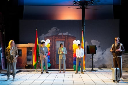 Genevieve O’Reilly, Marcello Cruz, Jaye Griffiths, Carlo Albán and Arthur Darvill in Rare Earth Mettle at the Royal Court.